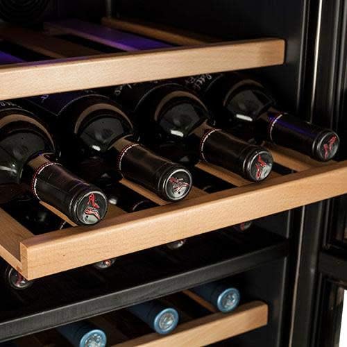 Koldfront 32 Bottle Free Standing Dual Zone Wine Cooler - Black and Stainless Steel