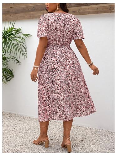 Image of Floerns Women's Plus Size Twist Front V Neck Midi Dress Short Sleeve A Line Dresses