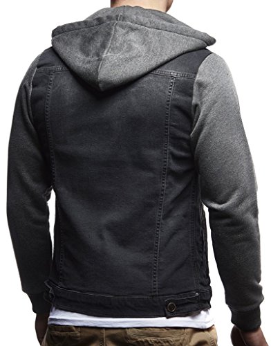 Image of Leif Nelson Men's Sweat Jacket | Vintage Denim Jacket for Men | Slim-Fit Long Sleeve Hooded Denim Jacket