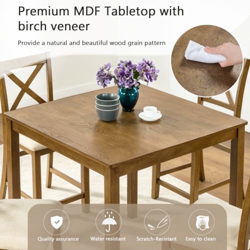 Image of LUMISOL 5-Piece Dining Table Set for 4, Farmhouse Counter Height Kitchen Table with 4 Padded Chairs, Solid Wood Square Table and Chairs Set for Dining Room, Kitchen, Oak