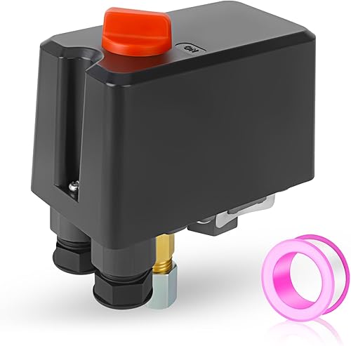 Miniatura 13 de MEANLIN MEASURE Válvula de control del interruptor de presión del compresor de aire 120-150 PSI 110V-240V Piezas de repuesto de 1 vía Con manómetro