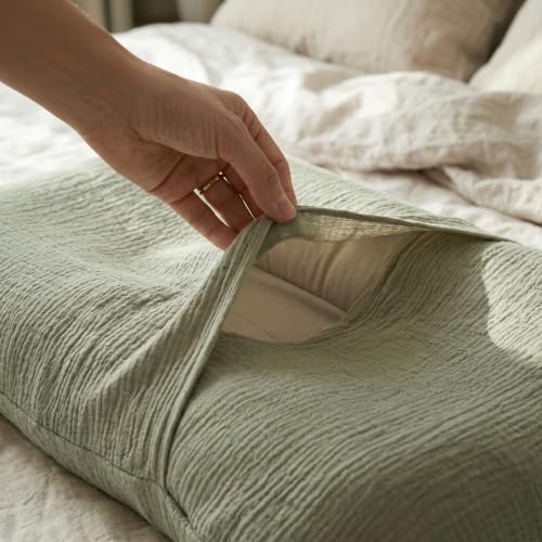 Image of guruixu Muslin Baby Lounger Cover 2 Pack, 100% Cotton Soft & Breathable Infant Slipcover Compatible with Snuggle Me Newborn Lounger (Fog Green,Cream)