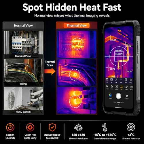 Image of Blackview Rock 3 Thermal Imaging Rugged Smartphone, FLIR Camera,4G Android 16 Unlocked Rugged Phone, 10000mAh, 108MP, 32GB+256GB, IP68 /IP69K, 6.78 inch FHD 120Hz for HVAC /Electrical