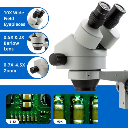 SWIFT S7-B520-144 3.5X-90X Binocular Stereo Dissecting Microscope, WF10X Eyepieces, 0.7X-4.5X Objective Power, 0.5X 2.0X Additional Objective Lenses, 144-Bulb LED Ring Light, Single-Arm Boom Stand - Image 2