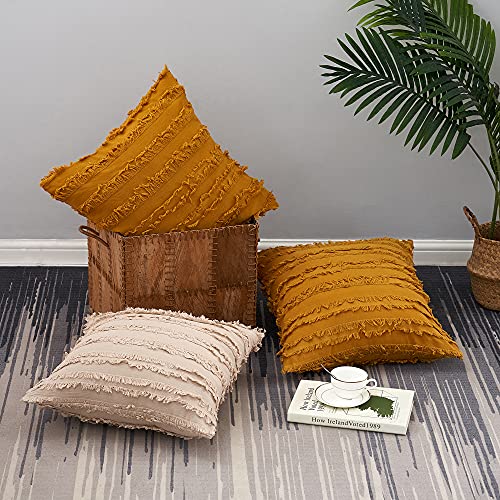 Longhui bedding Yellow Throw Pillow Cover, Set of 2, Yellow 26” x 26” Decorative Lattice Pattern Sham Pillowcase for 26 inch Sofa, Couch, Bed Pillows