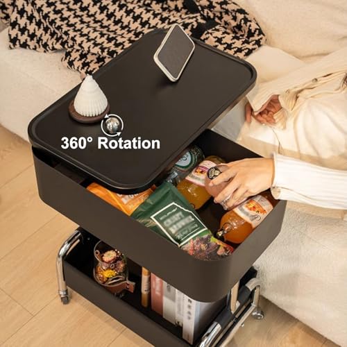 Table d'appoint moderne noire à roulettes pour optimiser les petits salons