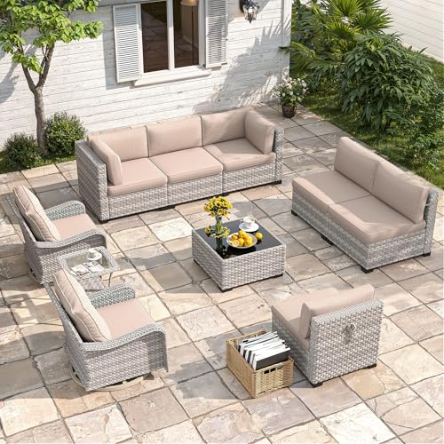 8-Seat Modern Patio Furniture Set with Swivel Rocking Chairs, Thick