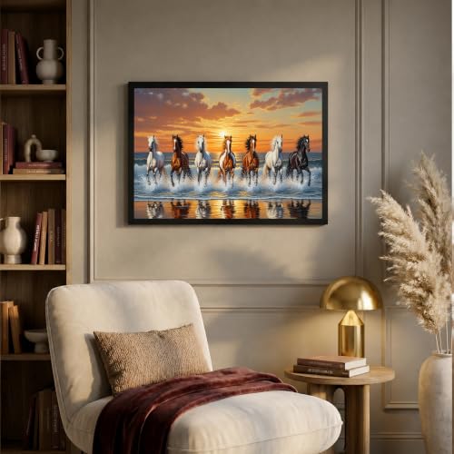 Image of Suneree 7 Horse Vastu Wall Painting (Landscape Collection) (Natural, Design 24, 48L x 33W cm)