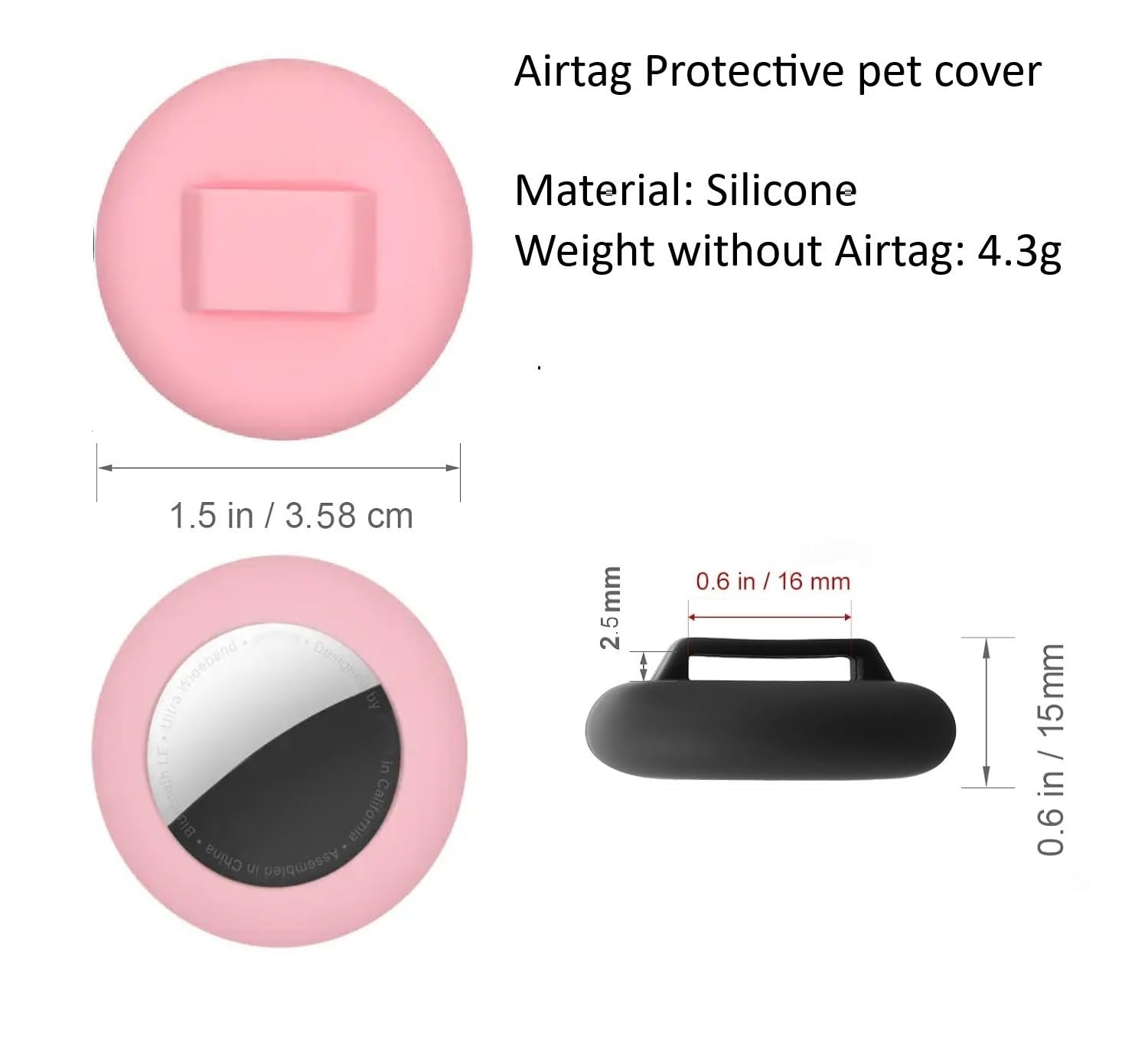 Small Premium Silicone Pet Collar Case (2 Pack), for Apple GPS Tracking Air-tag - Image 2