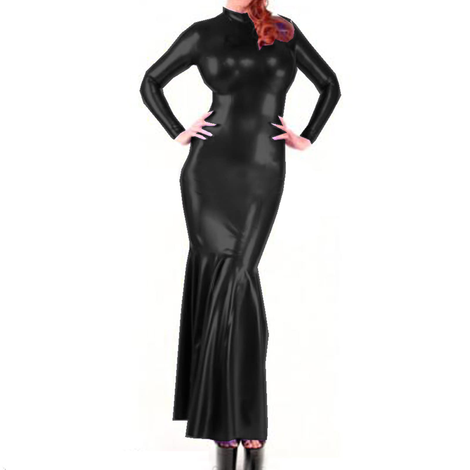 YGZHANYUANOKU Coltrui Mouwloos Natte Look PVC Maxi Jurk