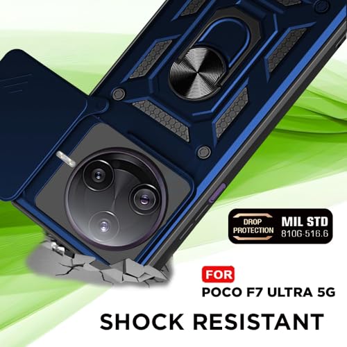 Image of Luxe Back Cover for Poco F7 Ultra 5G | D10 Tough Armor | Sliding Camera Shield | 360 Protection | Kickstand Ring Holder | Military-Grade Shockproof Bumper