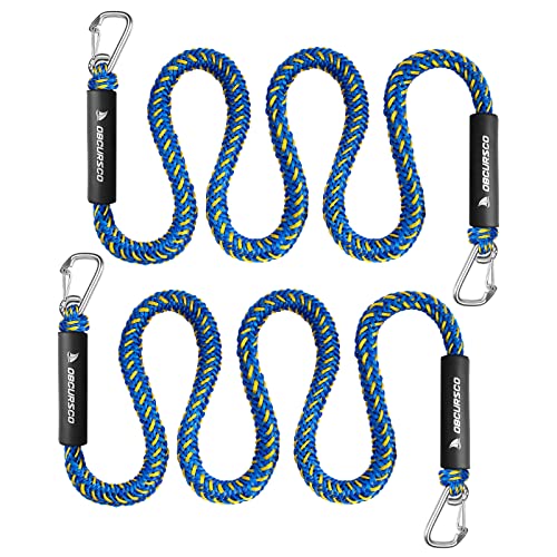 Obcursco Bungee Dock Line, Jet Ski Dock Line with Double 316 Stainless Steel Clips, Boat Snubber Docking Rope for PWC, Boat Accessories for Waverunner, Seadoo, Kayak, 2 Pack 5-7ft Yellow & Blue Obcursco Bungee Dock Line, Jet Ski Dock Line with Double 316 Stainless Steel Clips, Boat Snubber Docking Rope for PWC, Boat Accessories for Waverunner, Seadoo, Kayak, 2 Pack 5-7ft Yellow & Blue