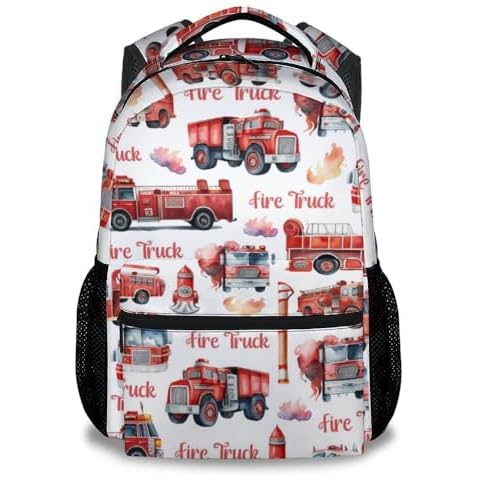 UNIKITTY Boys Backpack for Kids, Fire Truck Backpack for School Elementary, 17" Lightweight Large Capacity Cute Bookbag, Car Backpacks Features Adjustable Shoulder Straps Cover