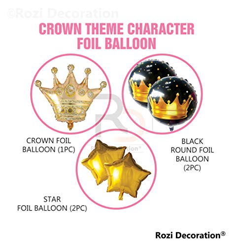 Image of Rozi Decoration Golden Crown Foil Balloons for Birthday, Baby Shower, Achievement, Graduation Theme Party Decorations Pack of 5 Pcs