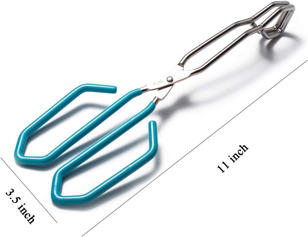 Hiash Stainless Steel Scissor Tongs, Heavy Duty, Kitchen Tongs for Food Cooking Barbecue BBQ Grilling and Serving (2pcs Blue)