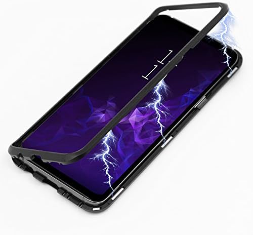 Galaxy S9 Plus Case, Diaxbest Ultra Slim Magnetic Adsorption Metal Case, Aluminum Alloy Frame Clear Tempered Glass Back Cover Support Wireless Charging Compatible Galaxy S9 Plus Clear Purple &Black