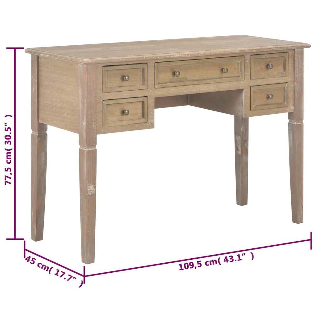 Mesa de Escritorio 109,5x45x77,5 cm Madera Marrón con 5 Cajones