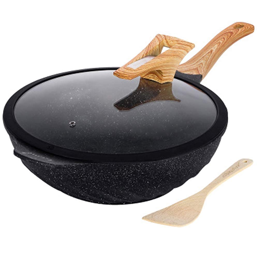 Nieprzywierające woki i patelnie do smażenia z pokrywką 32 cm, patelnia indukcyjna nieprzywierająca, czarna