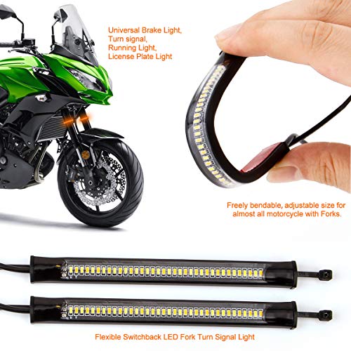 1 Pair Universal Motorcycle LED Fork Tail Brake Stop Turn Signal Daytime Running Light Flexible Switchback Dual-Color White & Amber 36LED Stip Lights kit Waterproof for Motorbike (2PCS, White & Amber) - Thumbnail 7