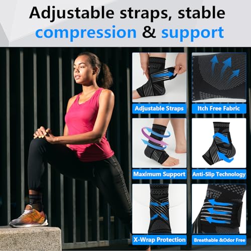 Image of DRNAIETY Copper Ankle Brace for Men & Women - 1 Pair Adjustable Ankle Support Compression Sleeve for Plantar Fasciitis, Achilles Tendonitis, Foot Pain, Swelling, Sprains - Everyday Use (Black, Small)