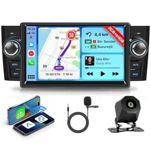 Hodozzy 2GB+64GB Radio para FIAT Punto 2005-2009/Fiat Linea 2007-2011 con Carplay Android Auto Inalambrica, Radio Coche 2 DIN 7 Pulgadas Pantalla Táctil GPS Bluetooth WiFi DSP FM/RDS Canbus Cámara