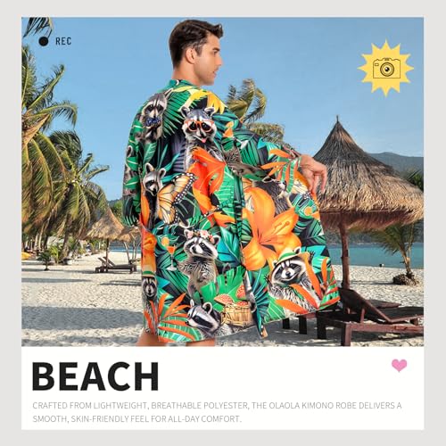 Image of OLAOLA Men Lightweight Kimono Robe with Belt Japanese Style Robe Jacket Casual Open Front Long Cardigan Cape Coat Outwear