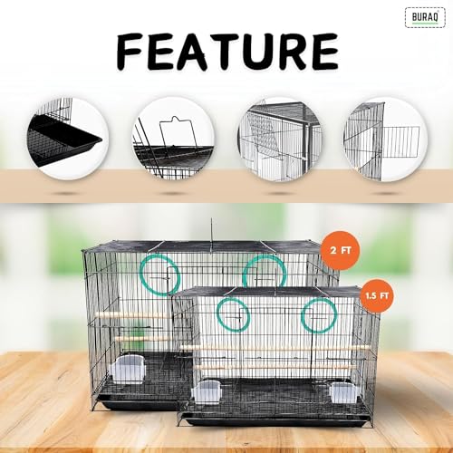 Image of Buraq 18 Inch Bird Cage Best for Lovebird, Parrot, Parakeet, Budgie, Cockatiel Cage Hammock Small Large Bird Cage with Birds Cage Accessories (18 Inch - Blue)