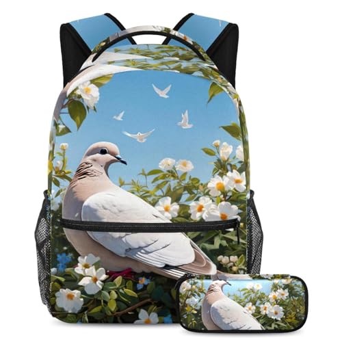 Sac d'école tout-en-un motif fleurs et colombe, le compagnon de leur réussite