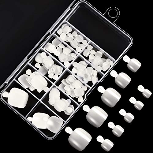 100 Pieces False Toenails Tip with Box, Acrylic Artificial Toenails French Full Cover Toe Art Nails for Women, 10 Sizes for Nail Salon and Foot Decoration (Natural Color)