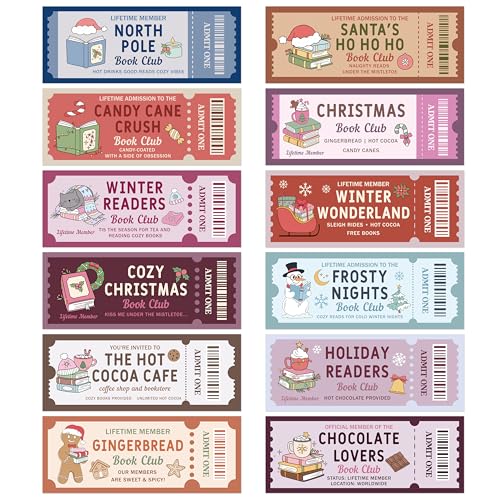 Laffact Christmas Book Club Bookmarks - 120Pcs Winter Cute Ticket Style Reading Tracker Gingerbread Man Santa Designed Page Marker Readers Accessory Bookish Gifts for Book Lover School Library Party