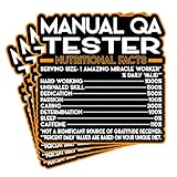 (4Pcs) Manual Qa Tester Vinyl Decal Sticker – Nutritional Facts Quote for Laptops,...