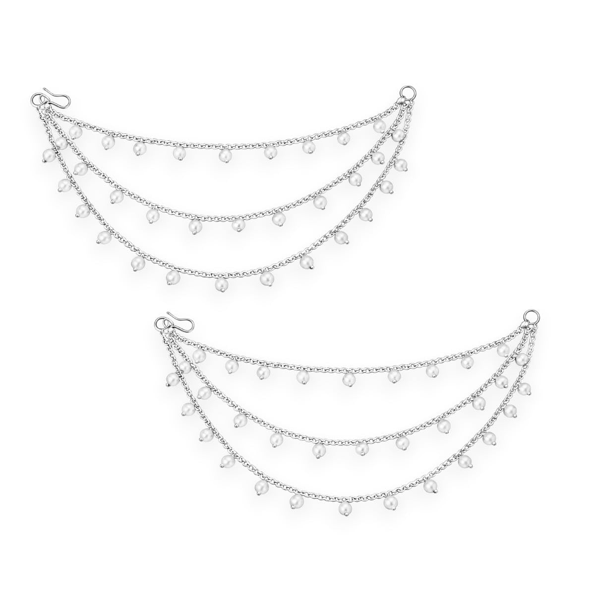 Women's & Girls' Gold-Plated Multi-Layer Pearl Drop EarChain | Elegant 3-Layer Beaded Jewelry for Sarees, Lehengas & Ethnic Dresses | Perfect for Weddings & Special Occasions-image-16