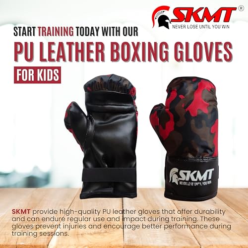 Image of SKMT PU Leather Boxing Gloves for Kids, Available in 2-9 & 7-14 Year Child Gloves (Red Army, 7-14 Year Child Gloves)