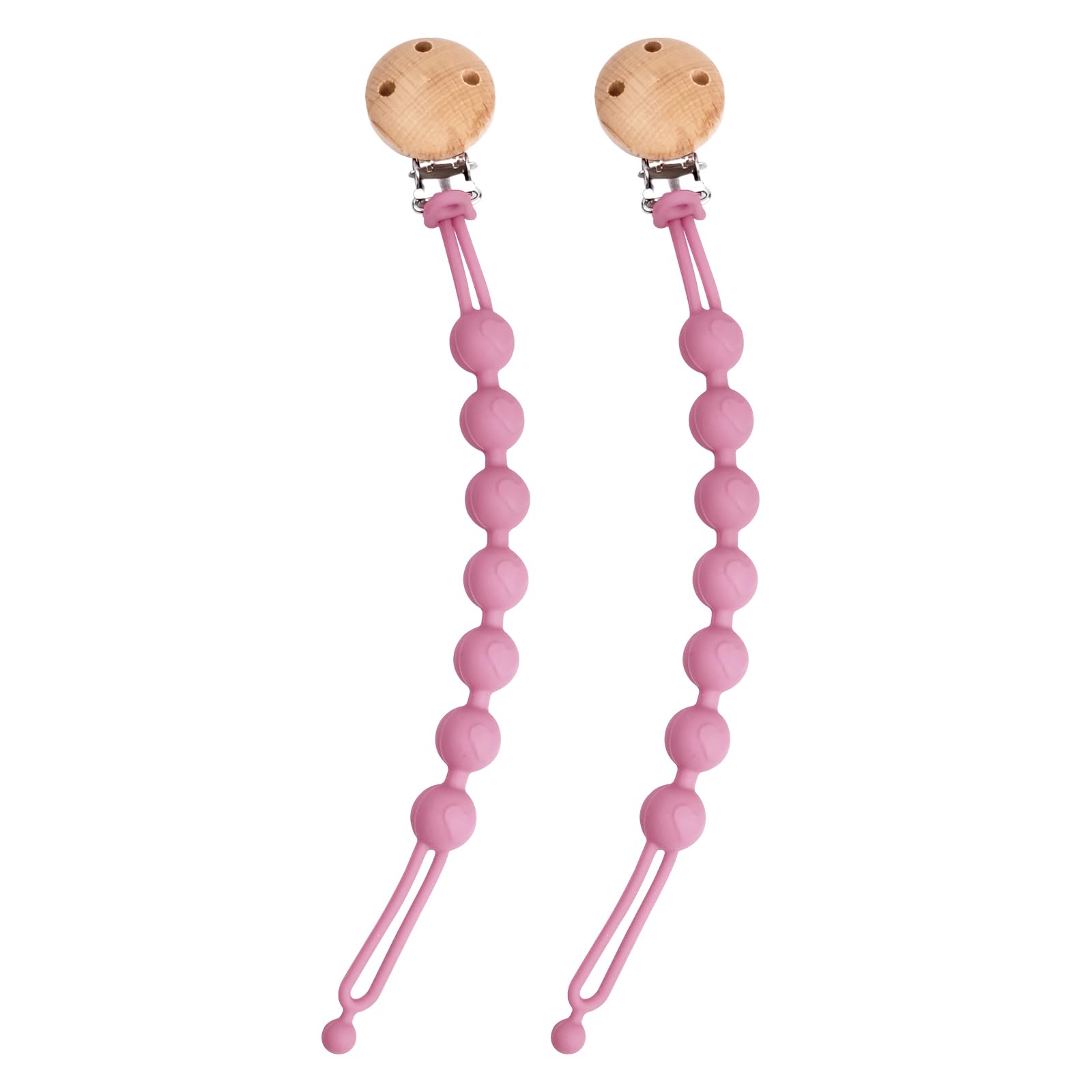Silicone Dummy Clip for Baby, 2 Pack Pacifier Clips Flexible Soother Chains Clips with One-Piece Design, Keeps Pacifier Clean, BPA-Free Pacifier Holder for Baby Boy and Girl (Pink)