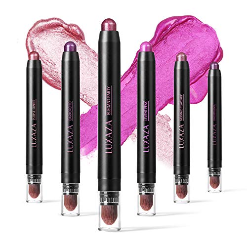 LUXAZA 6 PCS Purple Eyeshadow Stick,Light Shimmer Cream Eyeshadow Crayon,Pro Smoky Waterproof & Long Lasting Eyeshadow Stick Set