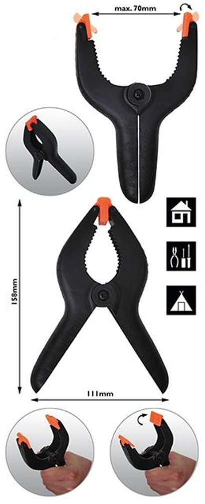 Relaxdays klemmetjes metaal, lijmklemmen set van 6 stuks, spanbreedte