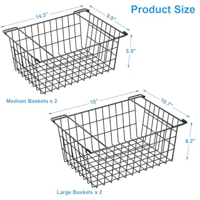 Orgneas Freezer Organizer Bins, 4 Pcs Stacking Chest Freezer Baskets for 7.0 Cu.Ft Deep Freezer Add Space Sort Store Frozen Food, Easy Reach From Bottom Freezer Storage Baskets with Large Capacity