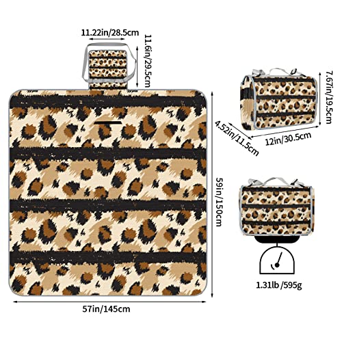 Bardic Cobertor de piquenique tapete de praia listrado estampa de leopardo, suporte impermeável dobr