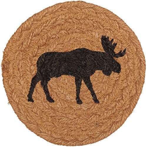 VHC-Brands-Cumberland-Moose-Print-Textured-Jute-Rustic-Tabletop-Kitchen-Stenciled-Round-Bedding-Accessory-Coaster-Set-Natural-Tan VHC Brands Cumberland Moose Print Textured Jute Rustic Tabletop Kitchen Stenciled Round Bedding Accessory Coaster Set Natural Tan