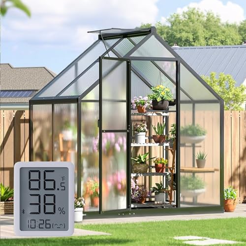 SYLVIERA 4x6FT Outdoor Greenhouse, Polycarbonate Green...