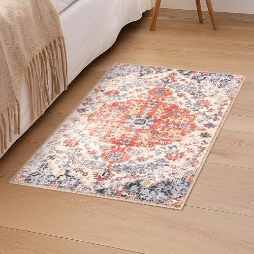 Washable Kitchen Rug – Easy Cleaning Non-Slip Carpet, Kitchen Mats for Floor, Vintage Soft Surface Cashmere-Like Texture, Durable Pet-Friendly Mat, Small Washable Rug 2x3 for Home & Busy Areas