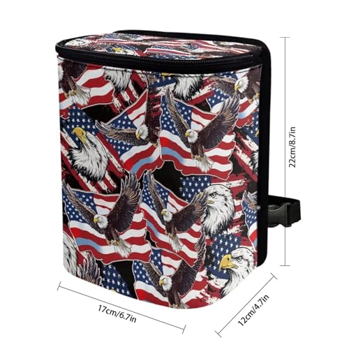 Image of Talayituse American Flag Eagle Print Car Trash Can with Lid, 4th of July Leak Proof Auto Trash Bag Hanging Vehicle Garbage Can Multipurpose Storage Container for Back Seat Road Trip