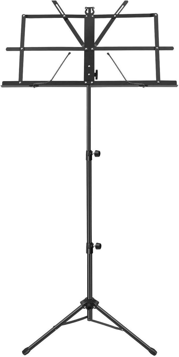 Neowood BSC-10 Music Stand, Notation Stand with Music Sheet Clip Holder, Portable Solid Back Tripod Base Projector Stand (Black)