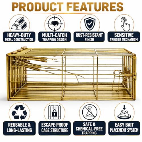 Image of PulGos Pack of 2 Mouse Trap Cage for Small & Large Rats |๐๐ฎ๐ฌ๐ญ๐ฉ๐ซ๐จ๐จ๐ Metal Catch & Release Trapper |Heavy Duty Iron Rat Trap (Chuha Pinjara) |Durable Rodent Cage for Home, Kitchen & Office Use