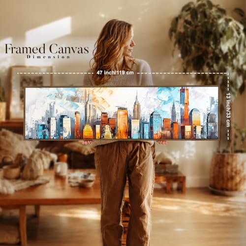 Image of Large Canvas Painting Panel Framed Wall Painting Abstract City views Framed Luxury Paintings for Home Decoration, Living room, Bedroom and Office Decor (Multi, 13x47 Inch)
