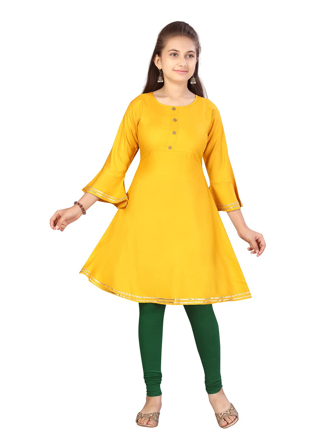 Aarika Girl's Cotton Regular Tunic Shirt (Kurti-A-13_Yellow_32)