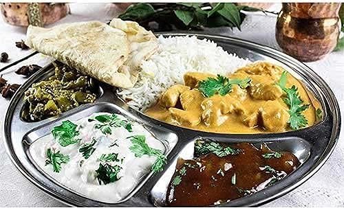 Miniatura 6 de Plato de cena redondo de acero inoxidable, platos de 4 compartimentos, bandejas de desorden, bandeja de comida de SS, platos redondos de acero para