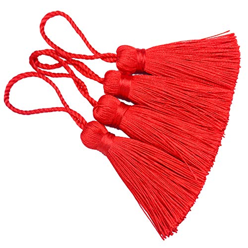 Makhry 20pcs 4.3 Pollici Fatto a Mano Mini Nappa Nappa Artigianale con 2 Pollici Loop Loop e Piccolo Nodo Cinese per Orecchini, Segnalibri (Rosso)