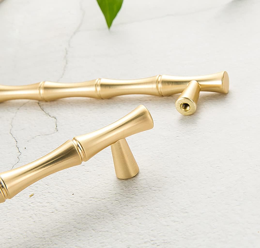 6Pcs Bamboo Shape Solid Zinc Alloy Cabinet Knobs Handles, Dresser Drawer Cabinet Cupboard Closet Door Pulls Decorative Furniture Accessories KnobS (Length 4.9"/Hole Distance 3.8", Golden)