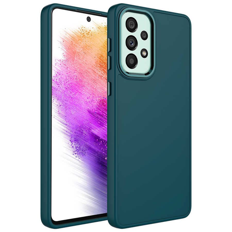 Zore Galaxy ile uyumlu A33 5G Kılıf Metal Çerçeve ve Buton Tasarımlı Silikon Zore Luna Kapak Koyu Yeşil